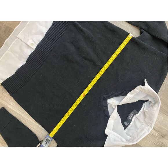 LAUREN Ralph Lauren Layered Cotton Sweater Black, Size Medium, MSRP $110 - Picture 4 of 11